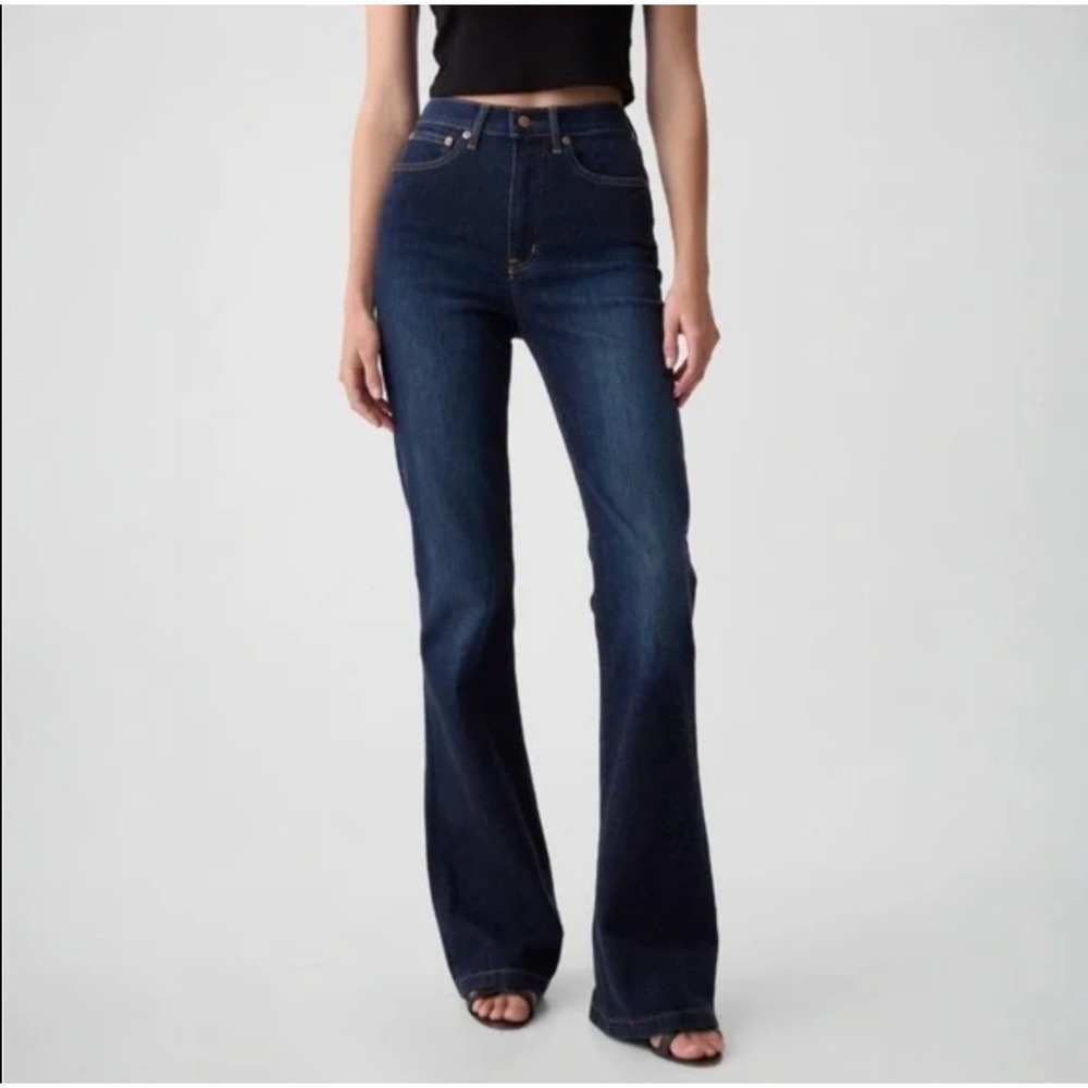 Gap Womens '70s Flare High-Rise Jeans Size 27/4P Blue Dark Wash Denim Boho